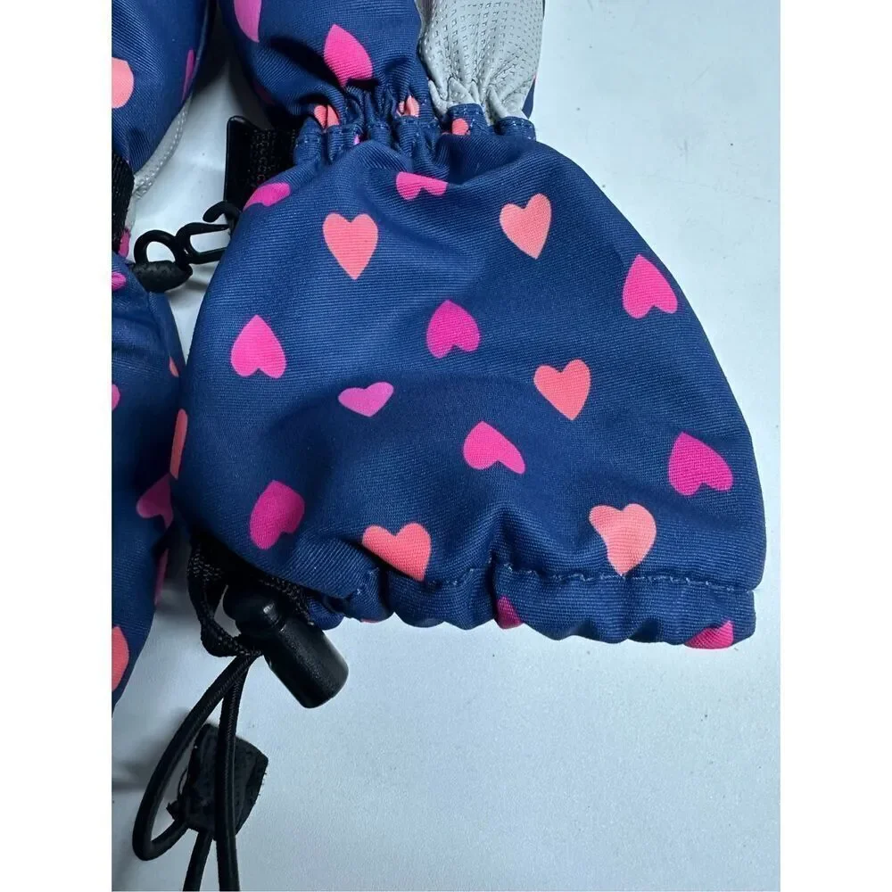Girls Snow Mittens Thinsulate Size 4-6Y Blue Hearts Print